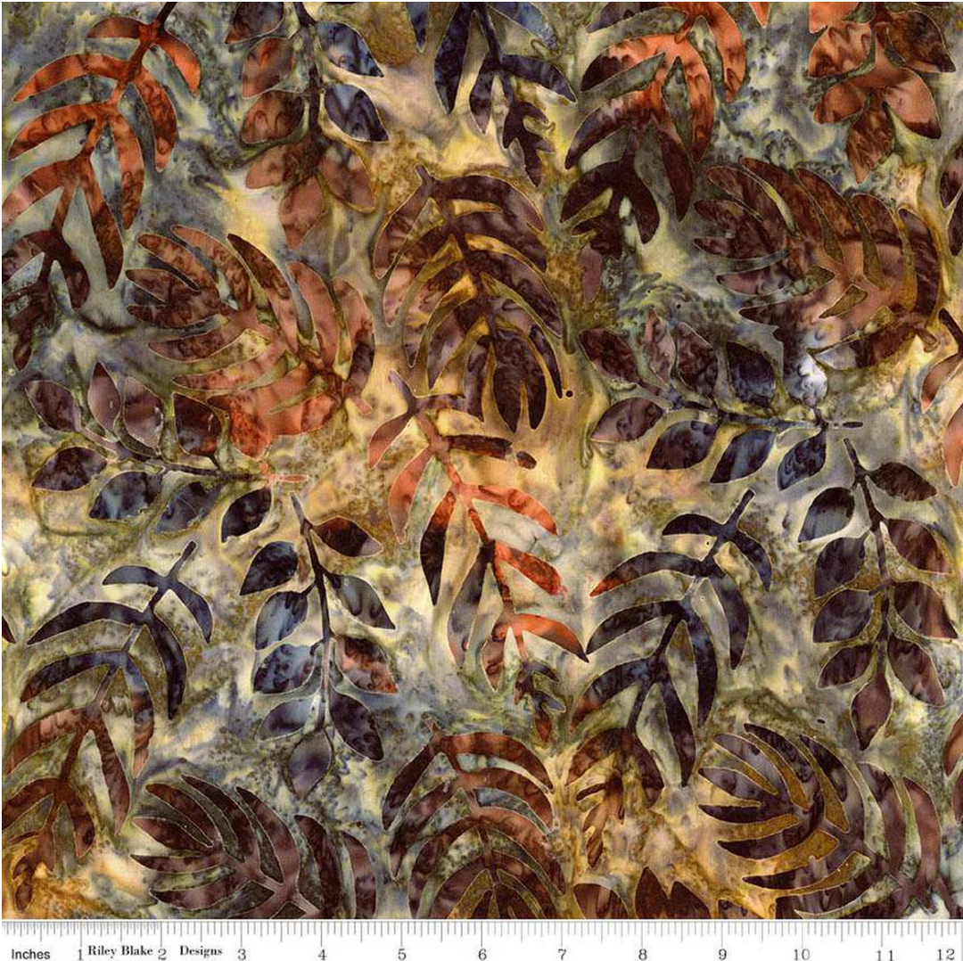 Floral Reflections - Leaf Sprigs, Mocha Chestnut - BT23184-146 - Expressions Batiks