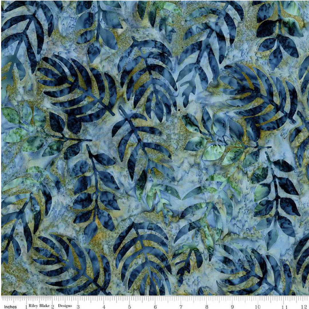 Floral Reflections - Leaf Sprigs, Denim Bijou - BT23184-305- Expressions Batiks