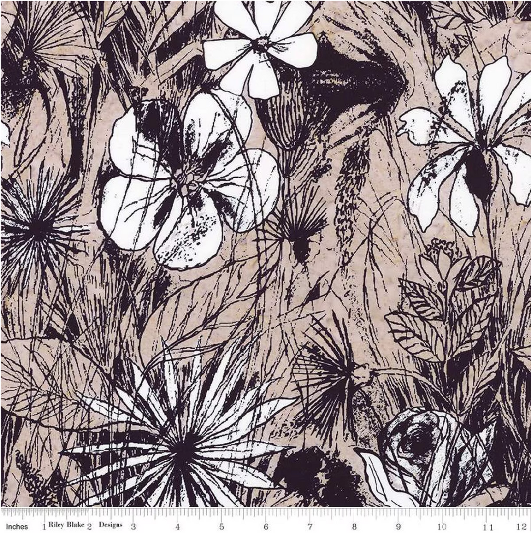 Floral Reflections - Flowers, Coffee Cream - BT23180-133 - Expressions Batiks