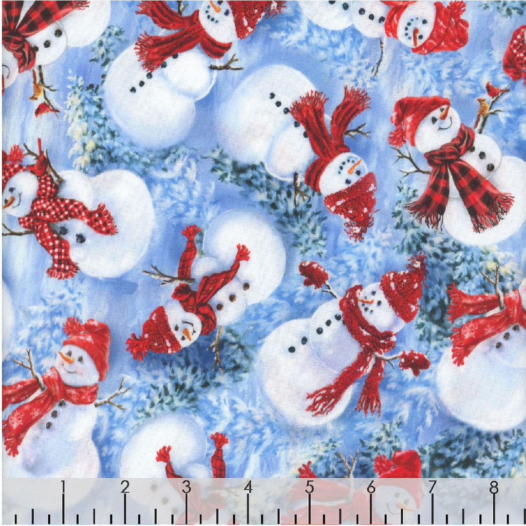 Christmas Eve - Tossed Happy Snowman, Blue - DONA-CD3372