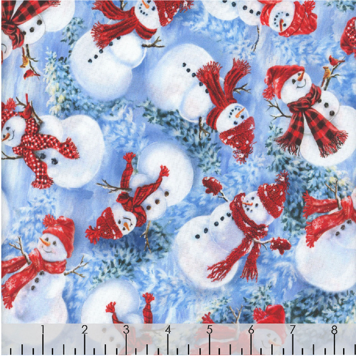 Christmas Eve - Tossed Happy Snowman, Blue - DONA-CD3372