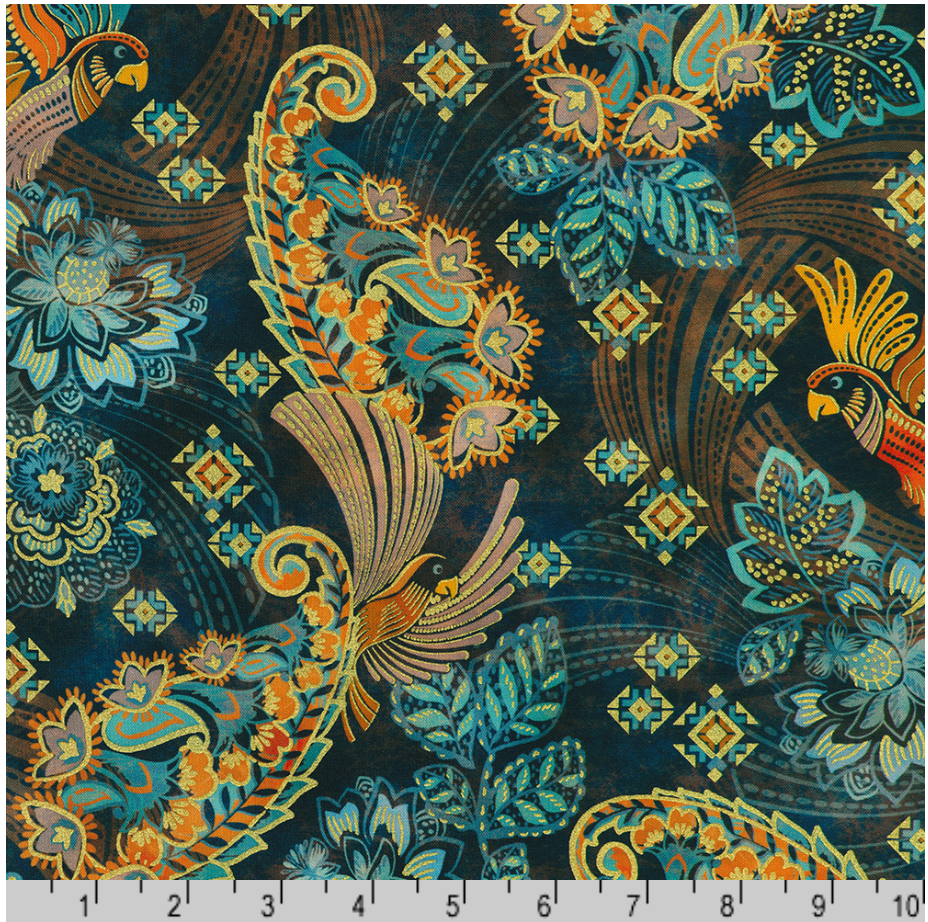 Golden Feathers - Floral Birds, Navy - SRKDM-23178-9