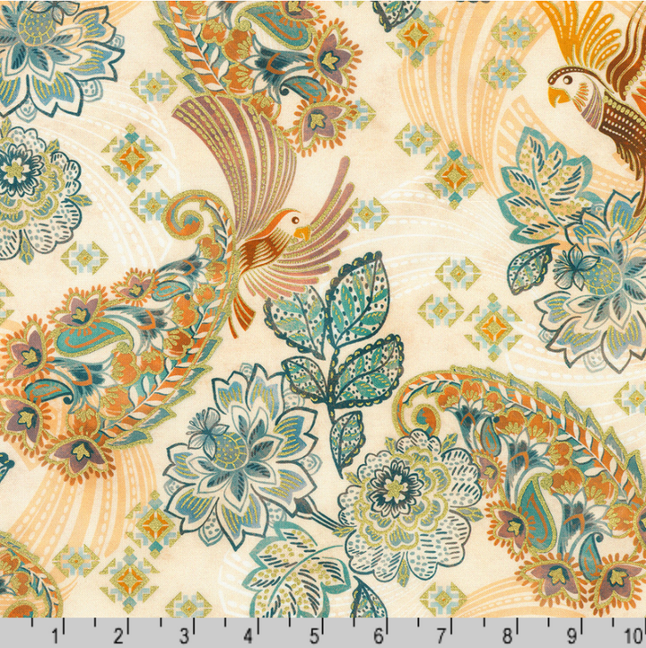 Golden Feathers - Floral Birds, Parchment - SRKDM-23178-265
