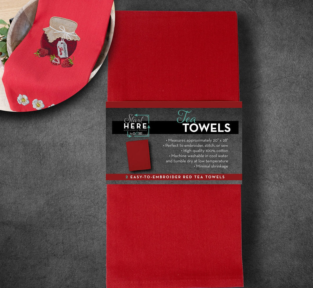 OESD Start Here Tea Towels - 2 pack Red