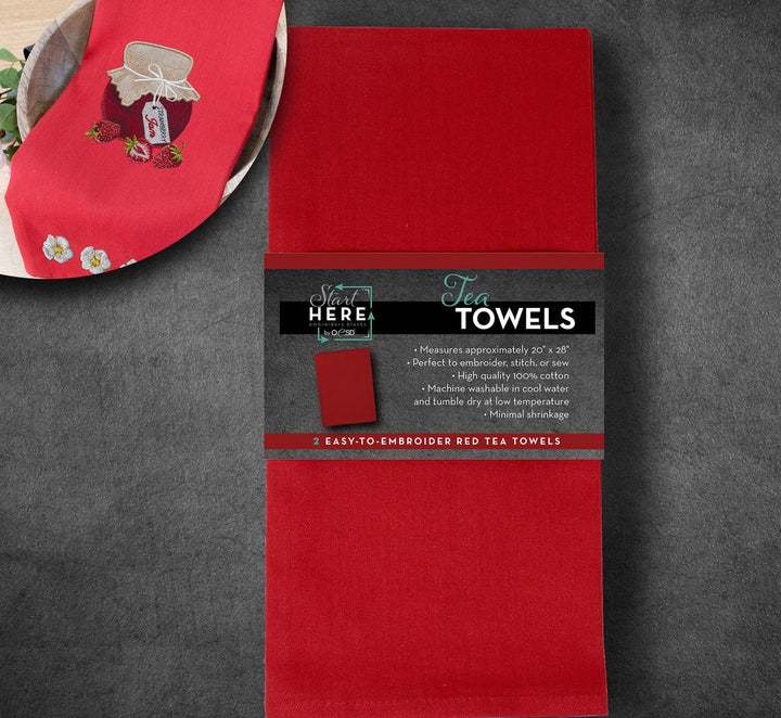 OESD Start Here Tea Towels - 2 pack Red