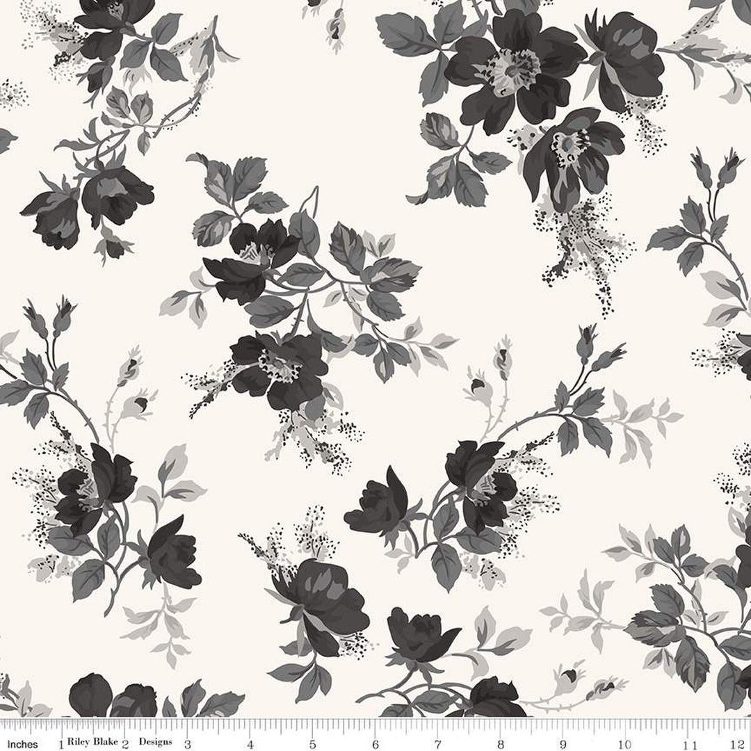 Wide Back - Ink & Ivory 108" - Large Floral, Ivory - WB16917-IVORY