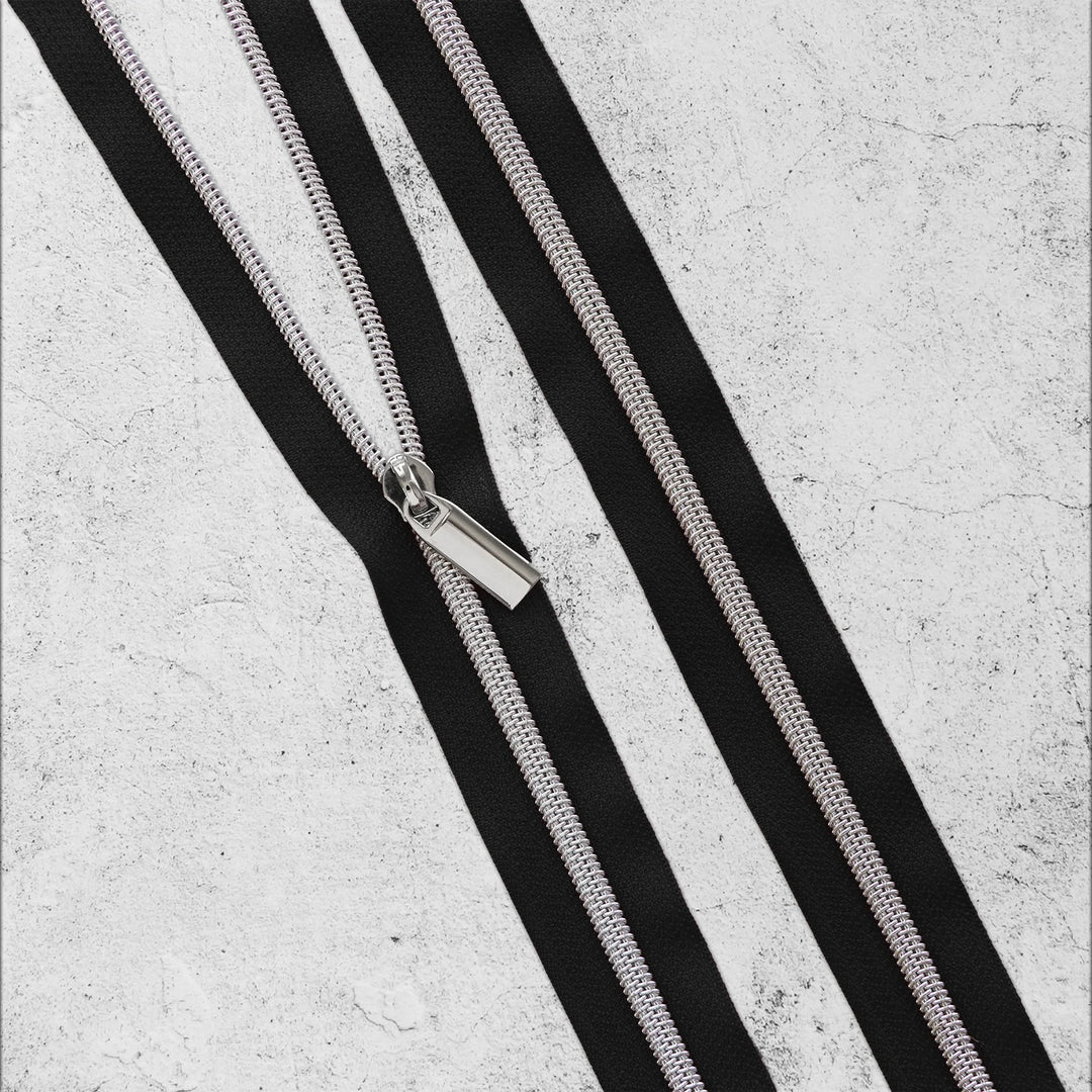 Zipper by the Yard - 3 yards Black Zipper Tape with 9 Zipper Pulls