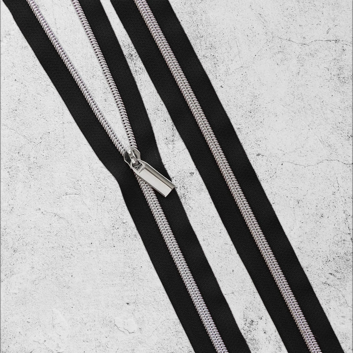 Zipper by the Yard - 3 yards Black Zipper Tape with 9 Zipper Pulls