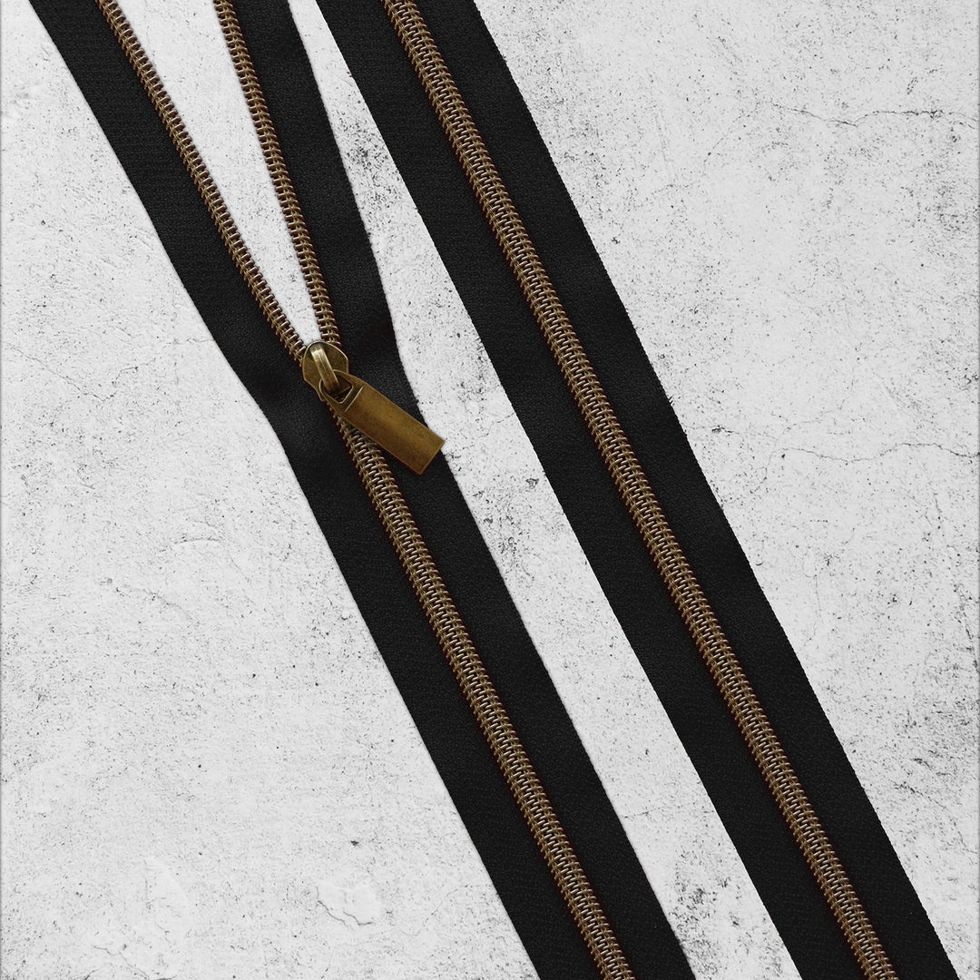 Zipper by the Yard - 3 yards Black Zipper Tape with 9 Zipper Pulls