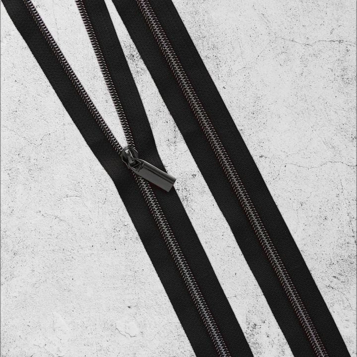 Zipper by the Yard - 3 yards Black Zipper Tape with 9 Zipper Pulls