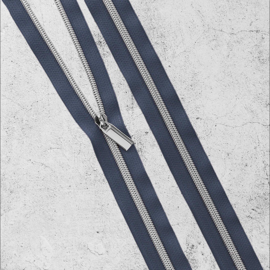 Zipper by the Yard - 3 yards Navy Zipper Tape with 9 Zipper Pulls