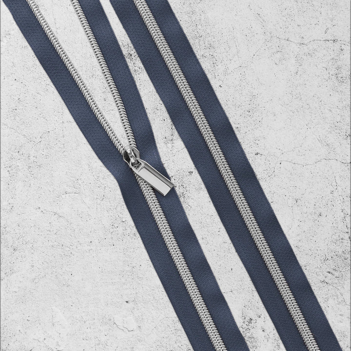 Zipper by the Yard - 3 yards Navy Zipper Tape with 9 Zipper Pulls