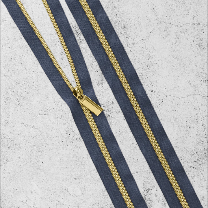 Zipper by the Yard - 3 yards Navy Zipper Tape with 9 Zipper Pulls