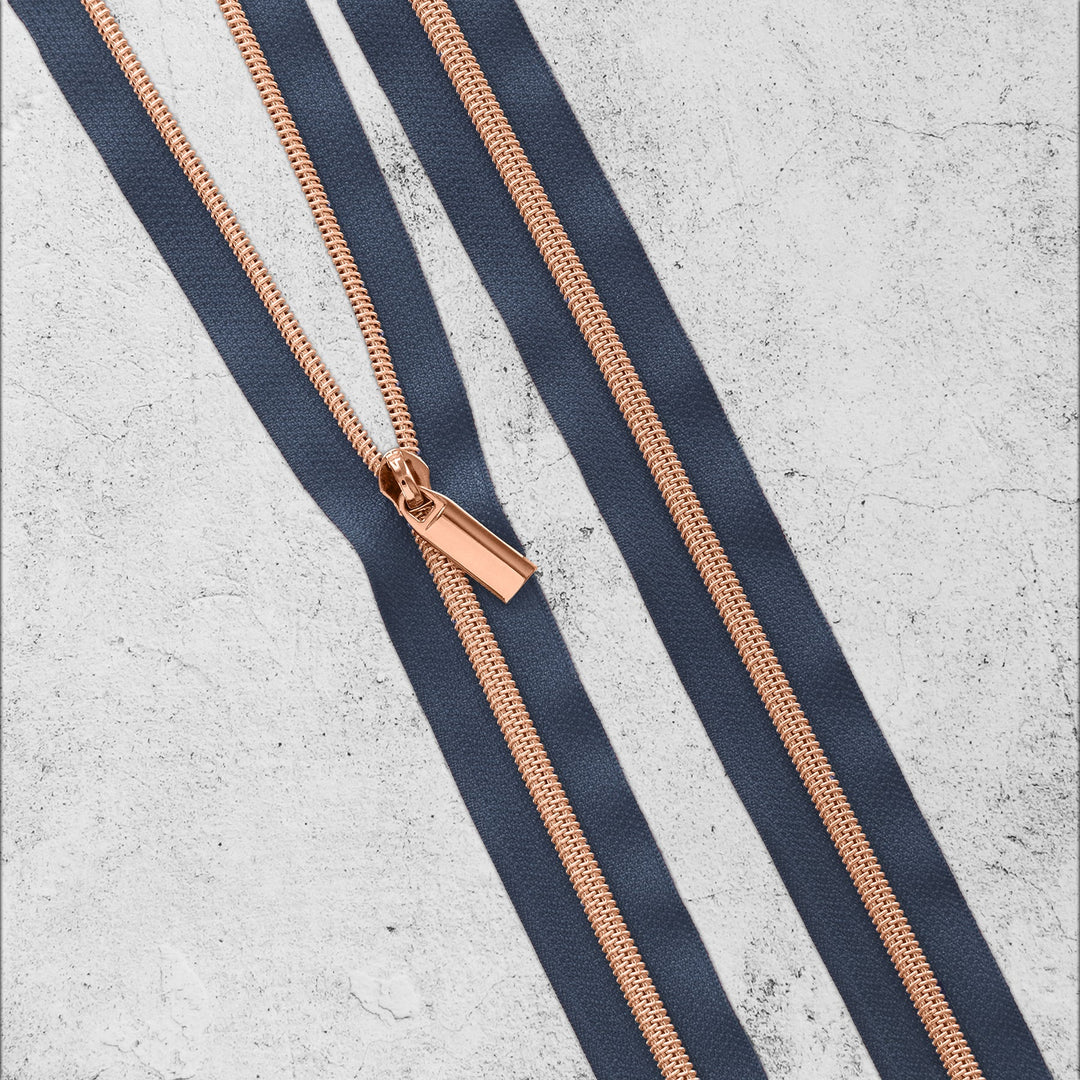 Zipper by the Yard - 3 yards Navy Zipper Tape with 9 Zipper Pulls