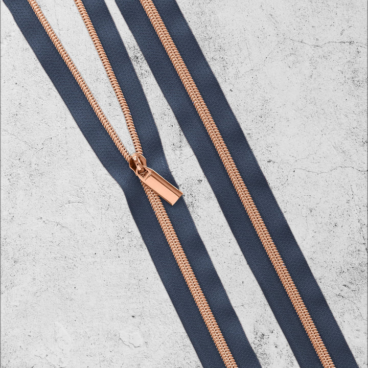 Zipper by the Yard - 3 yards Navy Zipper Tape with 9 Zipper Pulls