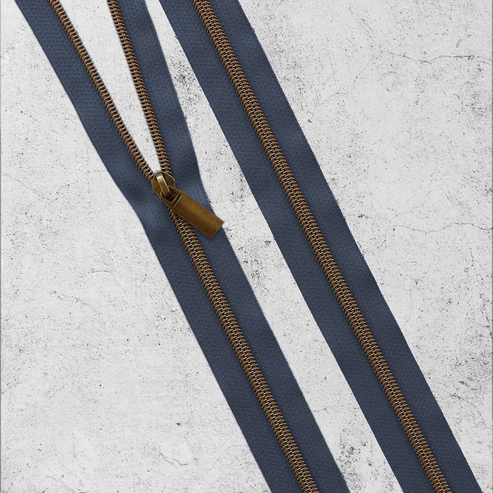 Zipper by the Yard - 3 yards Navy Zipper Tape with 9 Zipper Pulls