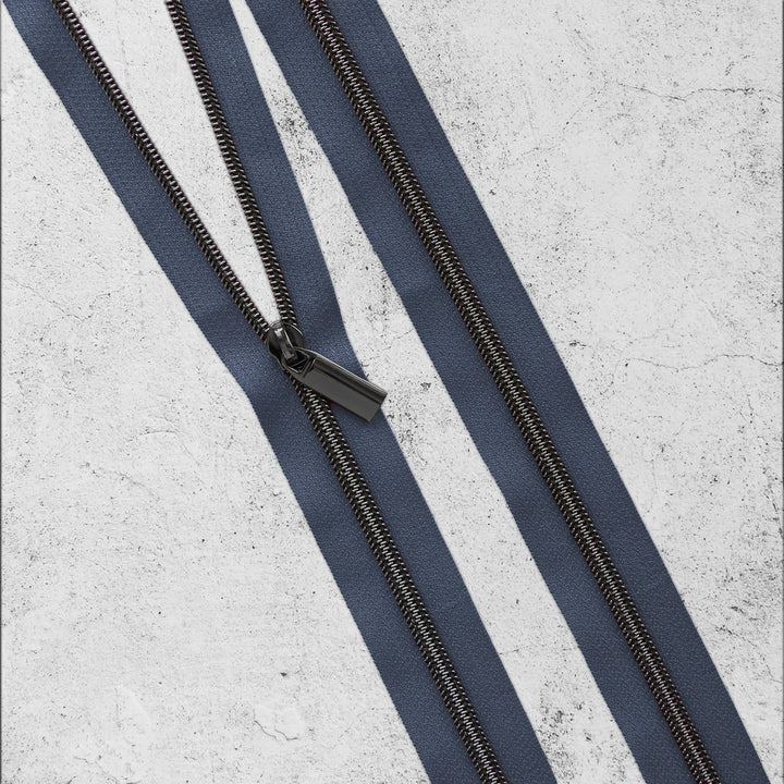 Zipper by the Yard - 3 yards Navy Zipper Tape with 9 Zipper Pulls