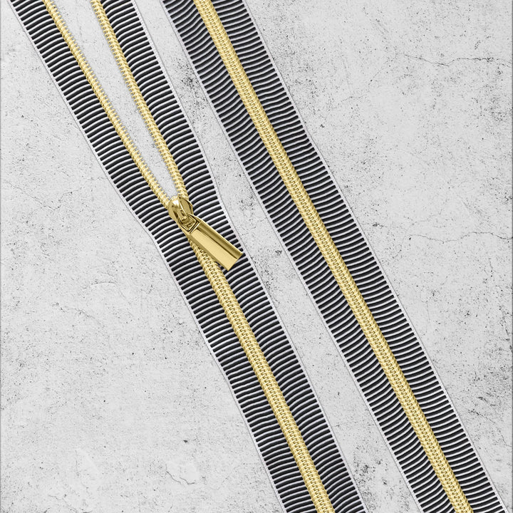 Zipper by the Yard - # 5 Nylon 3 yards White/Black Zipper Tape with 9 Zipper Pulls