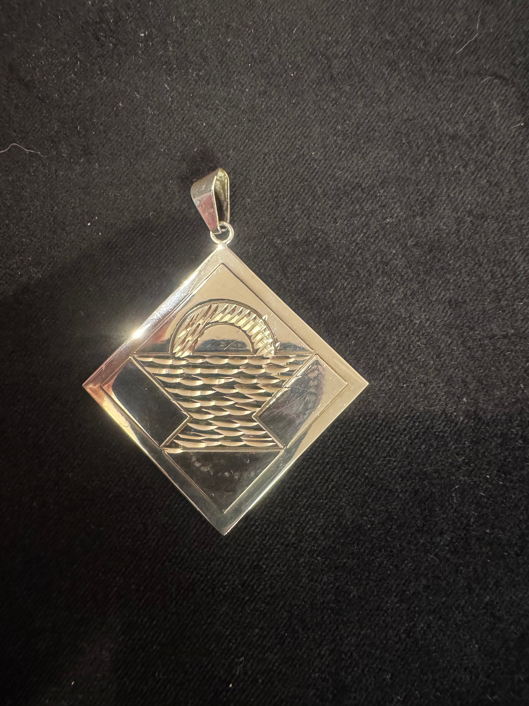 Basket Charm Square Pendant - Silver