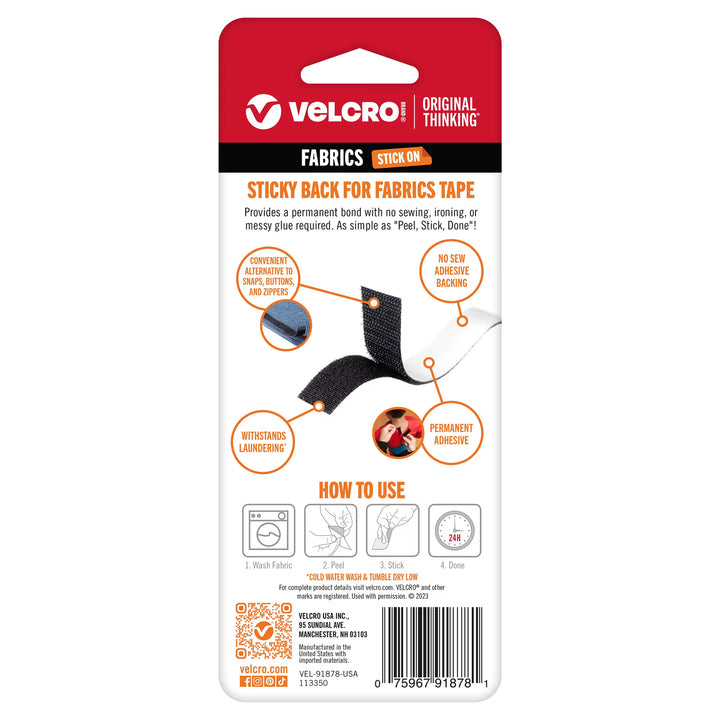 VELCRO® Fastener Sticky Back Strip - Black 3/4in