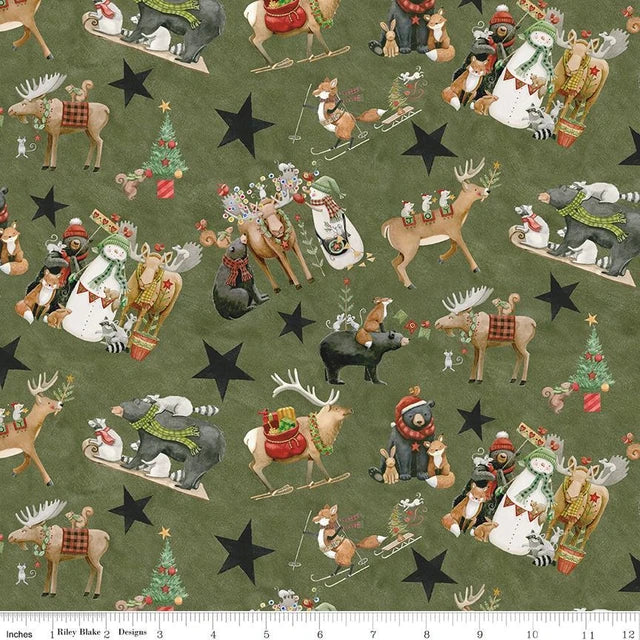 Northern Christmas - Tossed Animals, Green - C17830-GREEN