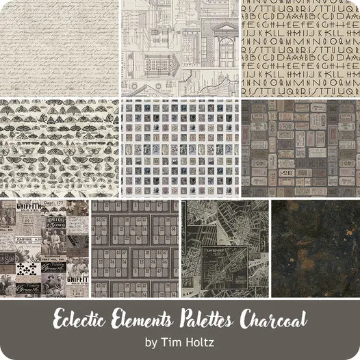 Fat Quarter Bundle - Tim Holtz Palette Collection - Charcoal -Set of 10