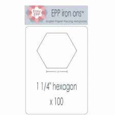 EPP Iron Ons - English Paper Piecing Templates - 1 1/4" Hexagon - 100 per package