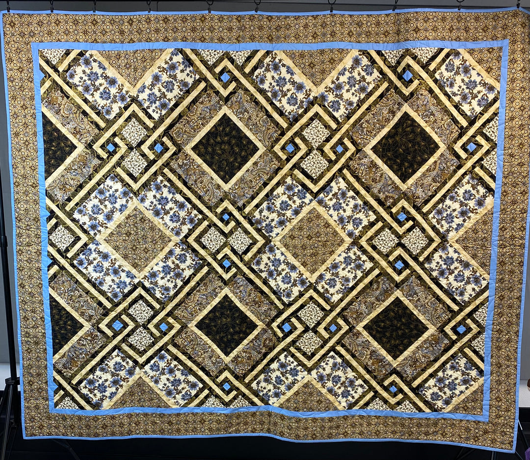 Finished Quilt - Blue and Gold Diamonds