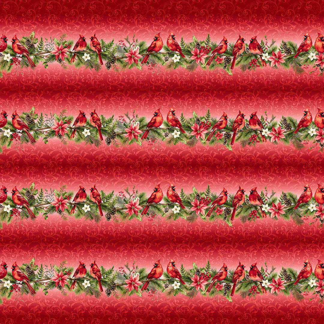 Holiday Feathers & Flourish - Border Stripe, Red - 9271-88