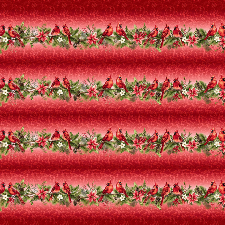 Holiday Feathers & Flourish - Border Stripe, Red - 9271-88