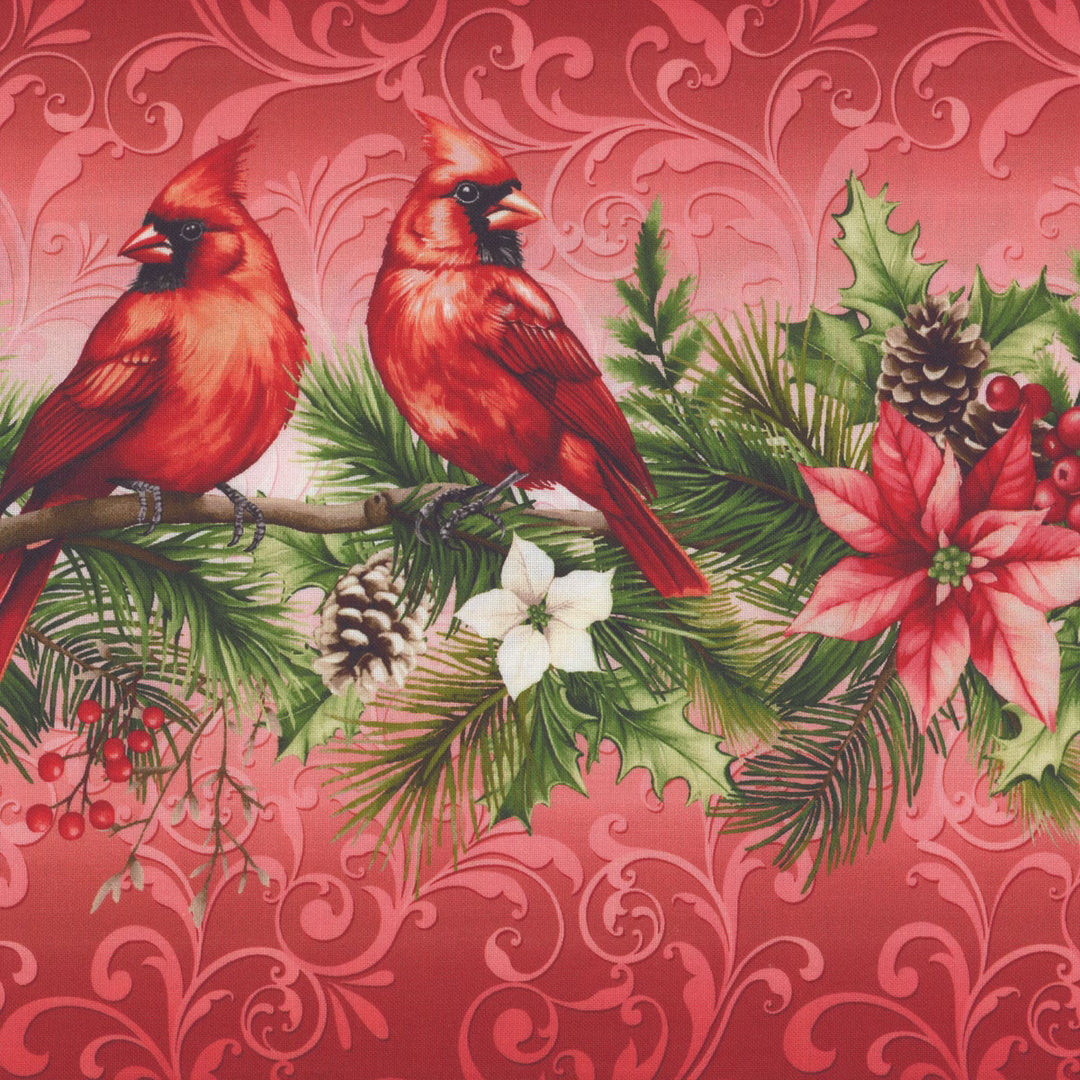 Holiday Feathers & Flourish - Border Stripe, Red - 9271-88