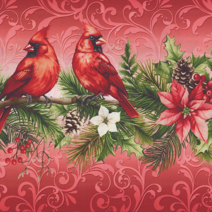 Holiday Feathers & Flourish - Border Stripe, Red - 9271-88