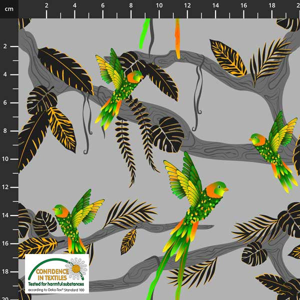 Jungle Birdie--Trees Leaves and Birds Grey