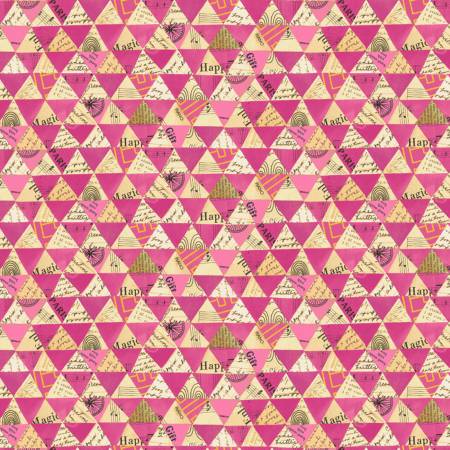Wish - Hot Pink Collaged Triangles with Metallic Linen Cotton