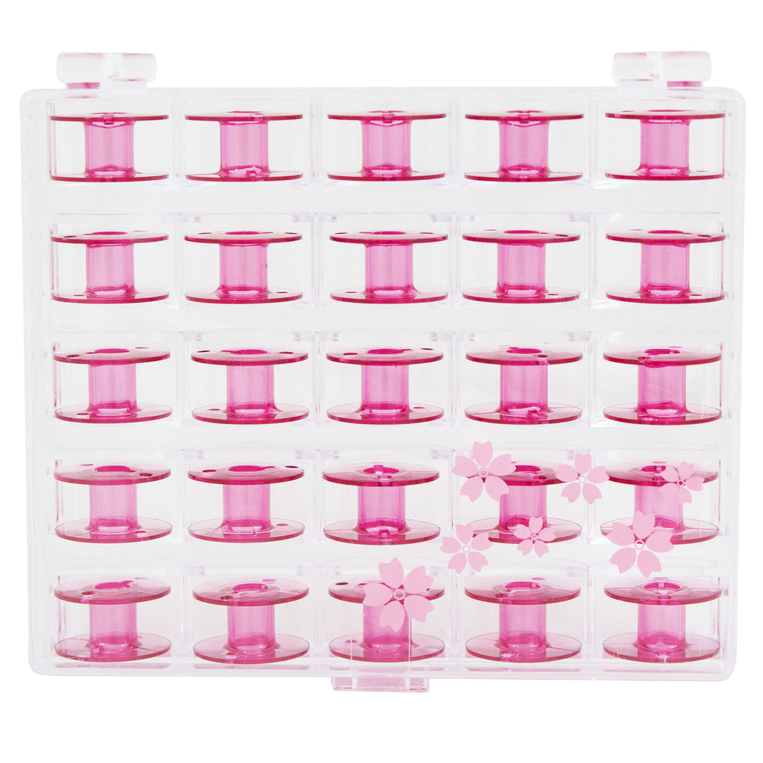 Janome 25 Pink Bobbins with Case