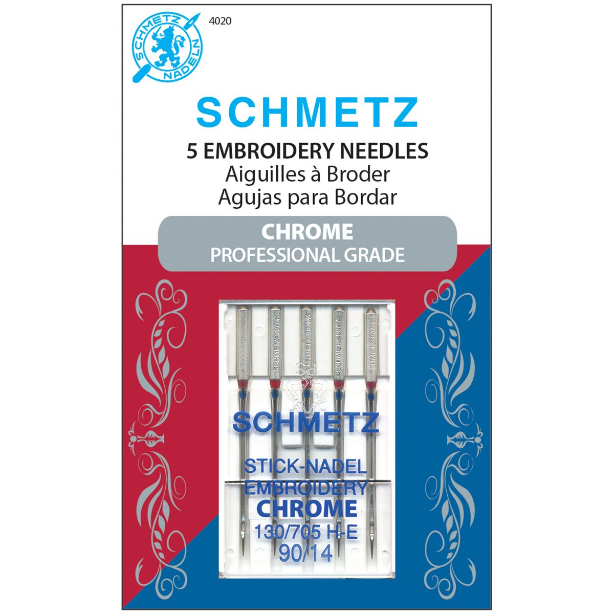 Schmetz Chrome Embroidery 90/14 Carded 5 Pack