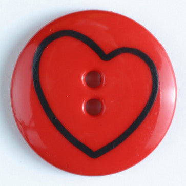 Dill Button 34mm Round Red/Black Heart