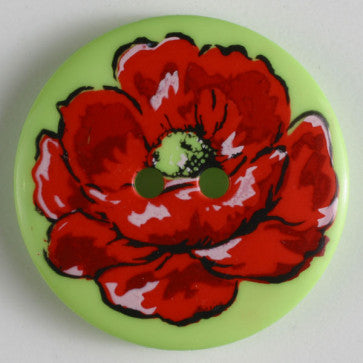 Dill Button 34mm Round Green/Red Flower