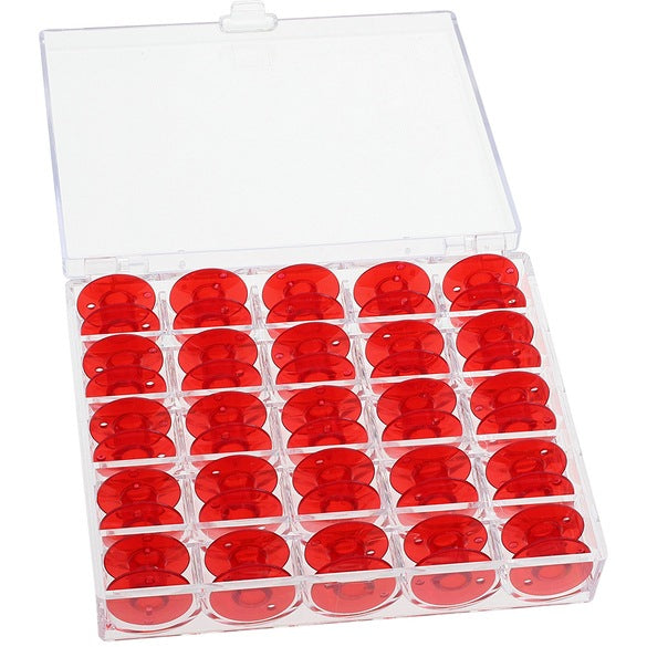 Janome 25 Red Bobbins with Case