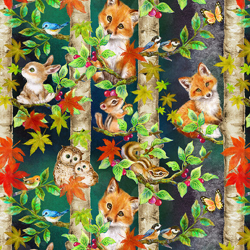 Auburn Fox - Woodland Animals, Navy - 6225-78