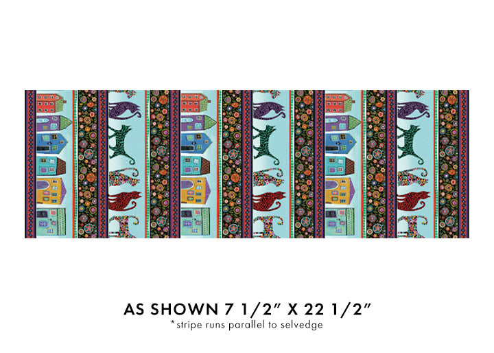 Folktown Cats - Stripe Turquoise/Multi - 13270-80