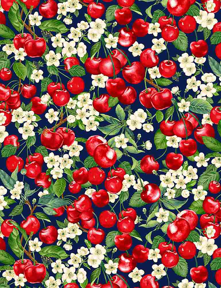 Cherry Pie - Packed Cherries and Flowers - CHERRY-CD1544  NAVY