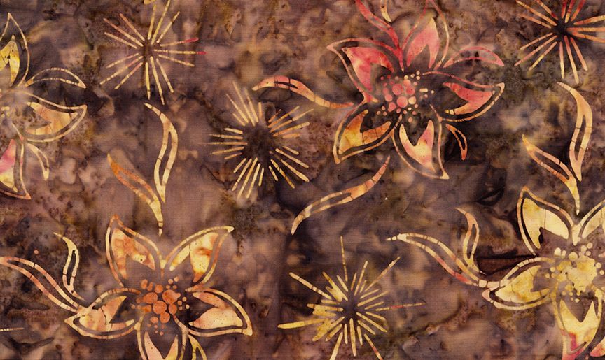 Mini Coffeehouse - Tropical Flowers & Star Bursts - Tonga-B8786 Nutmeg by Judy & Judel Niemeyer of Quiltworx