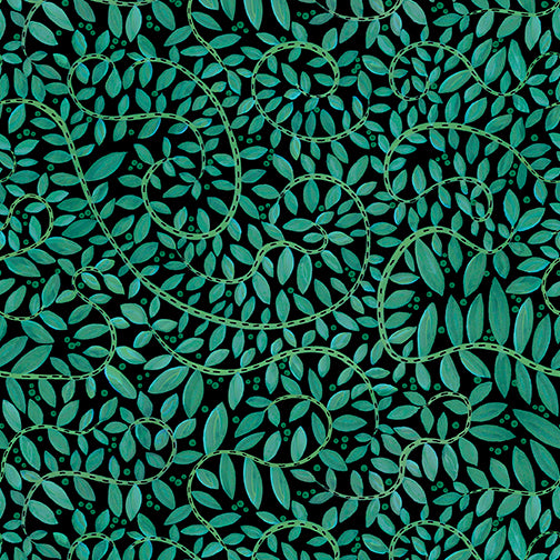 Folktown Cats - Fantasy Fern Teal/Black - 10434-84