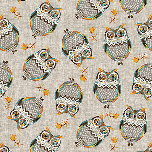 Hello Fall -Tossed Owls Taupe