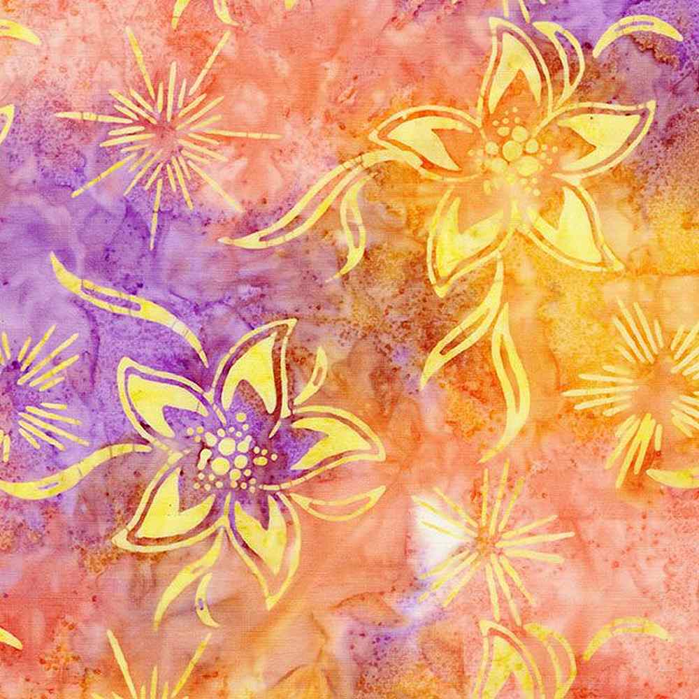 Mini Raspberry Parfait - Tropical Flowers & Star Bursts - TONGA-8786 SUNSET by Judy & Judel Niemeyer of Quiltworx
