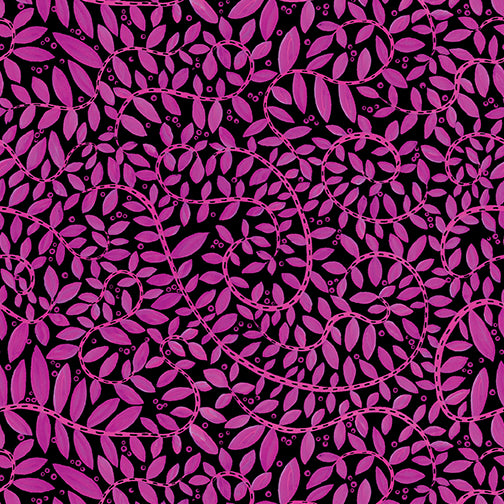 Folktown Cats - Fantasy Fern Fuchsia/Black - 10434-28