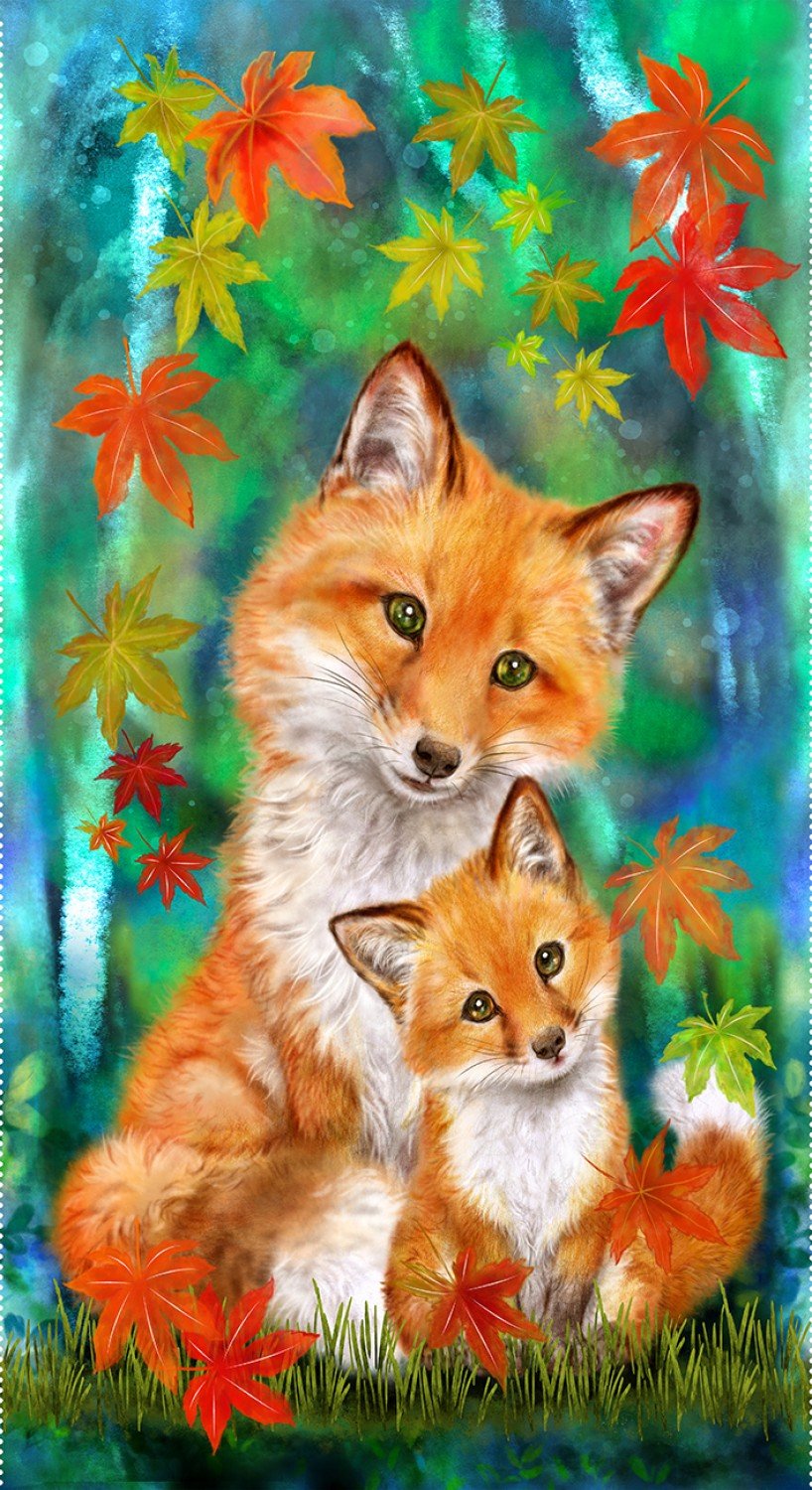 Panel 238 - Auburn Fox - Mom Fox and Cub Banner Panel