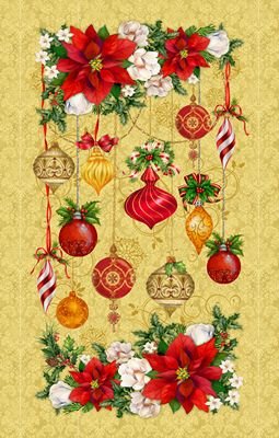 Panel 163 Christmas Legend Floral and Ornament Gold