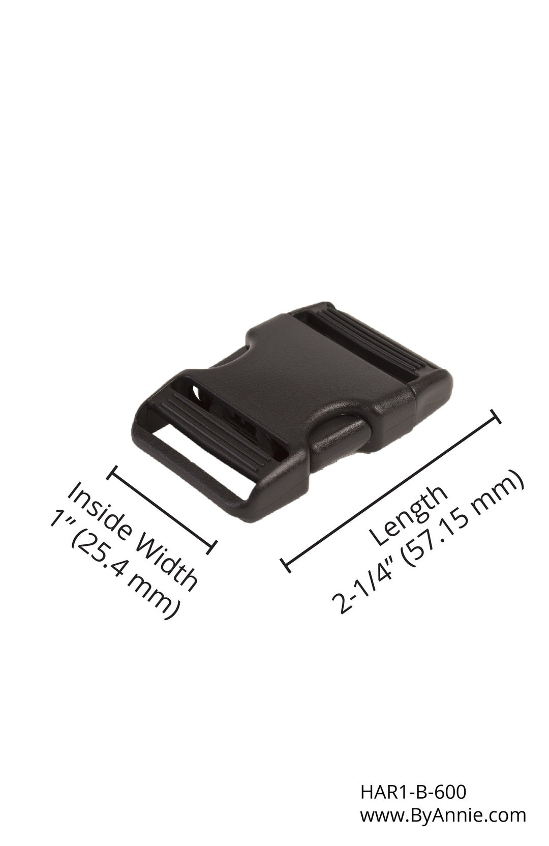 1" Side Release Buckle - Black Plastic package of 2